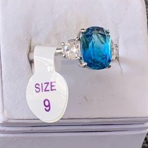 Bomb Party Lab Created Azeure Blue Bi-Color Tourmaline on rhodium